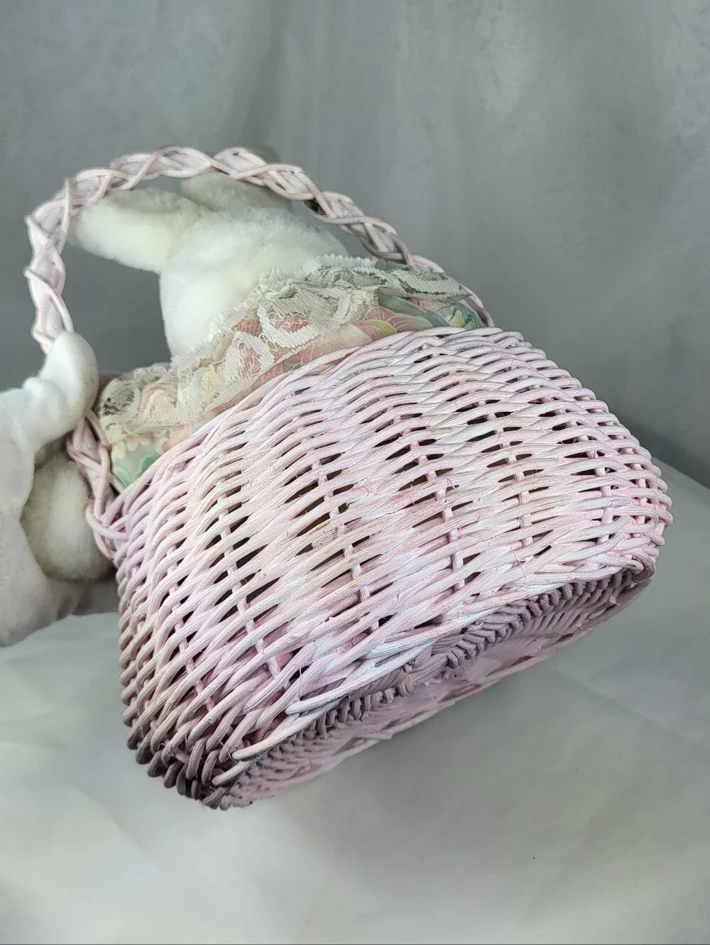 Soft Expressions Plush Bunny in Pink Wicker Basket 8.5